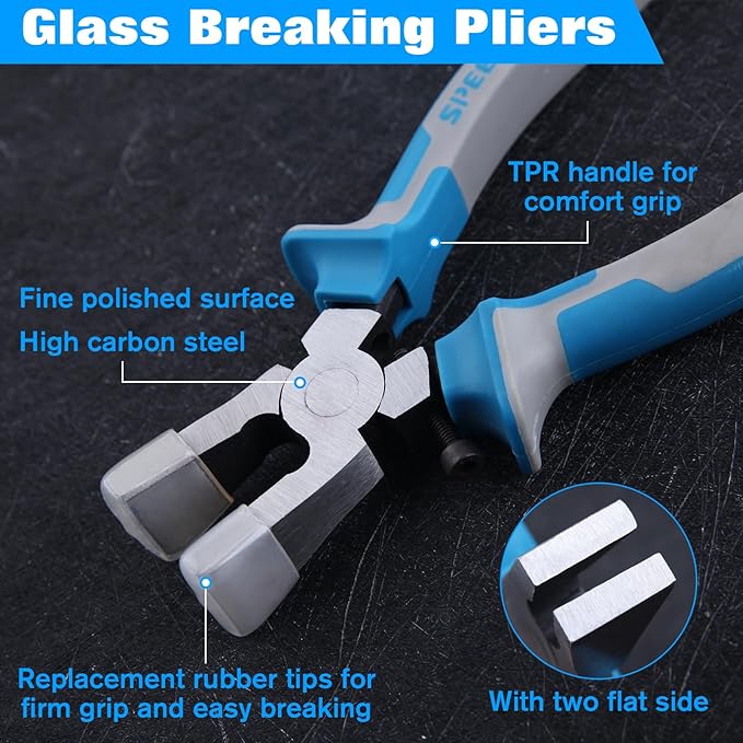 SPEEDWOX 6 Inch Glass Breaking Pliers with Rubber Tips Flat Jaws Key Fob Pliers for Key Fob Hardware Mirror Stained Work Mosaics Breaking Tool Glass Rubber Plier