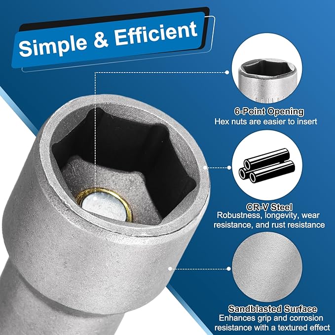 HARFINGTON Nut Driver Drill Bit 13mm Metric Socket 1/4" Hex Shank 2.56" (65mm) Long Magnetic 6-Point Sockets Quick Change CR-V Steel Bolt Setters for Power Drill Drivers