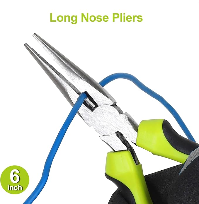 FASTPRO 5-Piece Utility Pliers Set with Storage Bag, Includes Groove Joint, Diagonal, Long Nose, Slip Joint Pliers and 8" Adjustable Wrench, Green