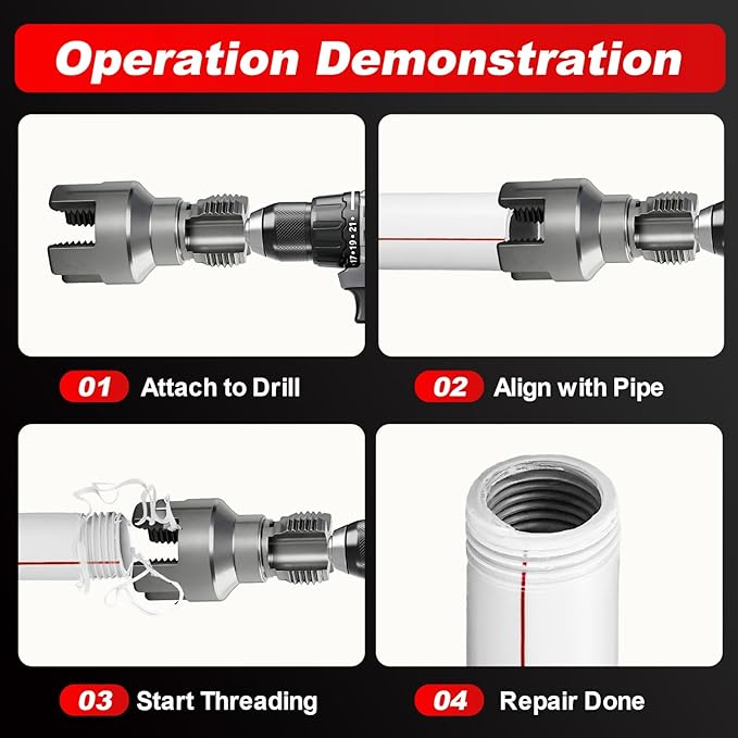 2PCS Pipe Threading Tool, 1/2" & 3/4" Dual-Function Internal & External Pipe Threader Kit, Alloy Steel Thread Cutting Tool for Water Pipes, Electric Drill Compatible, Fast DIY Plumbing Solution