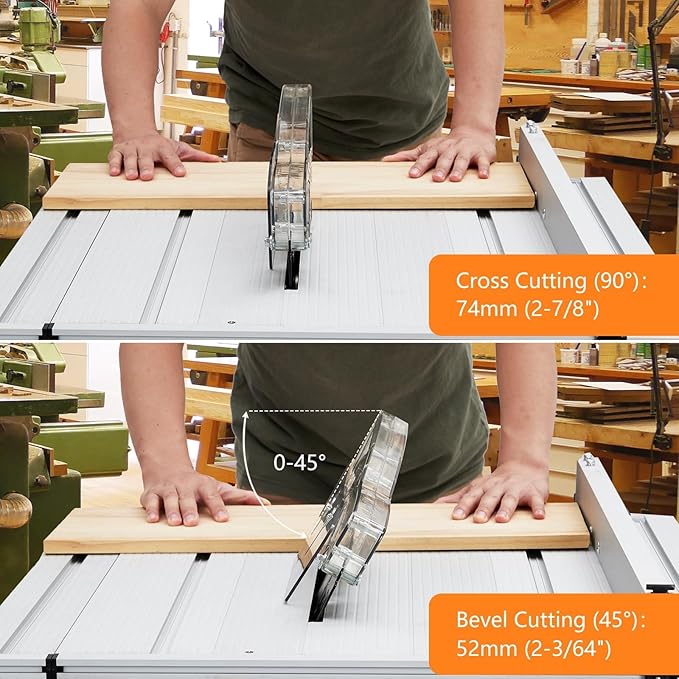 Table Saw, MERXENG 10 Inch 15A Multifunctional Saw With Stand & Push Stick, 90° Cross Cut & 0-45° Bevel Cut, 5000RPM, Adjustable Blade Height for Woodworking, Orange