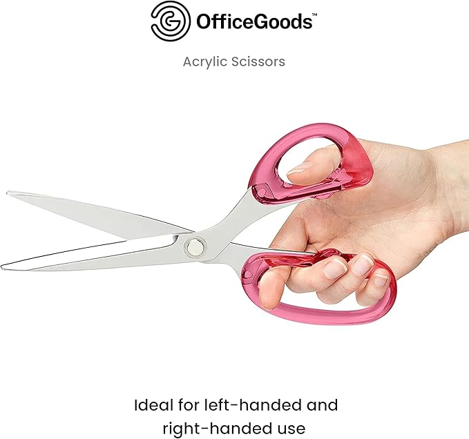 OfficeGoods 9??Stainless Steel Acrylic Scissors for Office and Home - Aesthetic and Sharp All Purpose Scissors, Perfect for Sewing, Arts and Crafts - Pink Silver Metal