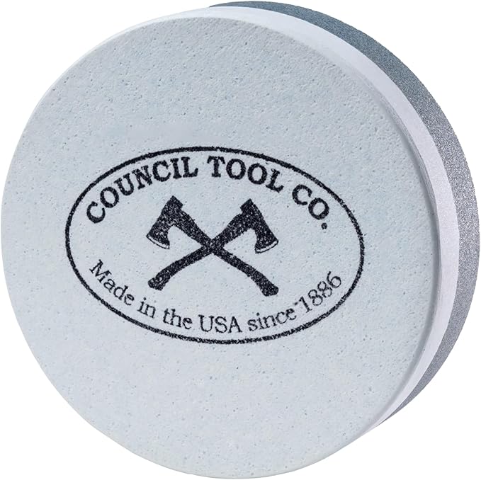 COUNCIL TOOL Sharpening Puck - 240/400 Grit Dual Grit Stone with Field Axes & Machetes, Made in the USA - 80-PUCK