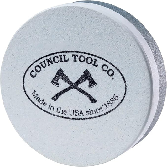 COUNCIL TOOL Sharpening Puck - 240/400 Grit Dual Grit Stone with Field Axes & Machetes, Made in the USA - 80-PUCK