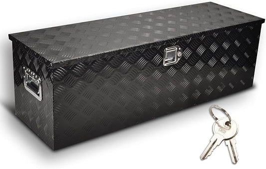 48 Inch Aluminum Truck Tool Box, 5 Bar Tread Pickup Truck Bed Tool Box Storage Organizer with Lock & 2 Keys,Black (48"X15"X15")
