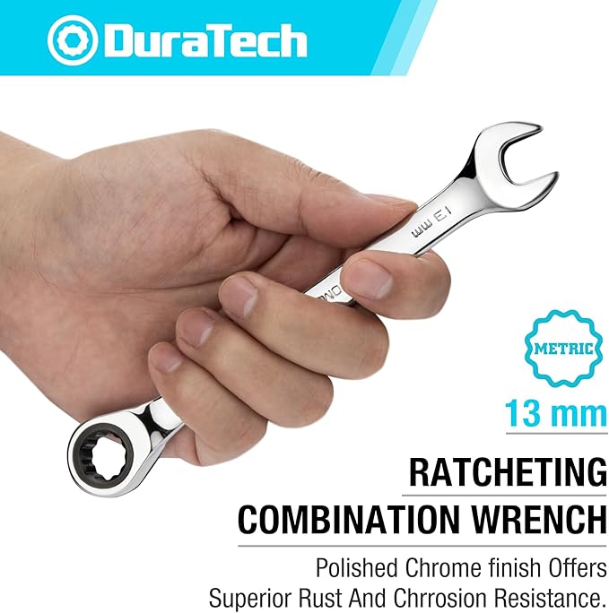 DURATECH 13mm Ratcheting Combination Wrench, Metric, 72-Tooth, 13-Point, CR-V Constructed with Mirror Polish