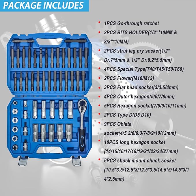 50PCS Drive Shock Absorber Tool Kit, Suspension Shock Absorber Strut Nut Removal Installation Tool Socket Wrench Kit Tribus Tools Set for All Vehicles