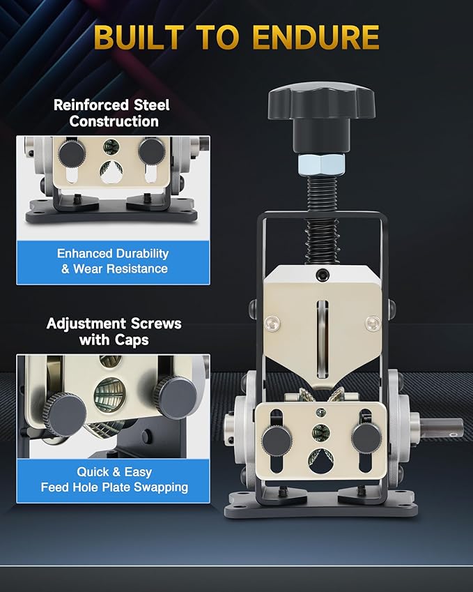 CREWORKS Manual Wire Stripper Machine, 0.06-1 inch Wire Stripper for Drill, Copper Wire Stripping Machine for Scrap Wire with 2 Feed Hole Plates, Cable Stripper Tool for Leftover Cable Recycling