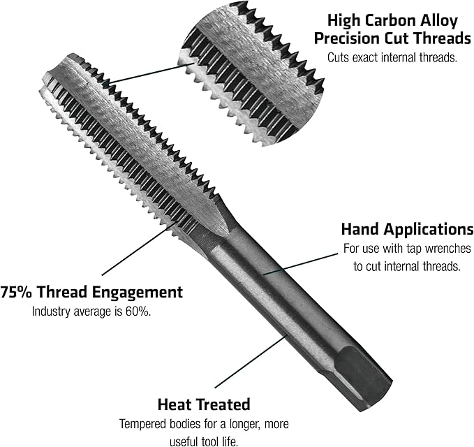 Century Drill & Tool 97319 Carbon Steel Metric Tap, 12.0X1.25 (Pack of 3)
