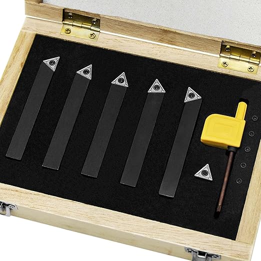 3/8" Indexable Carbide Turning Inserts Holder Set for Machining Lathes, 5 Pcs Set Metal Lathe Tools Inserts Bits with Carbide Inserts TCMT110204.