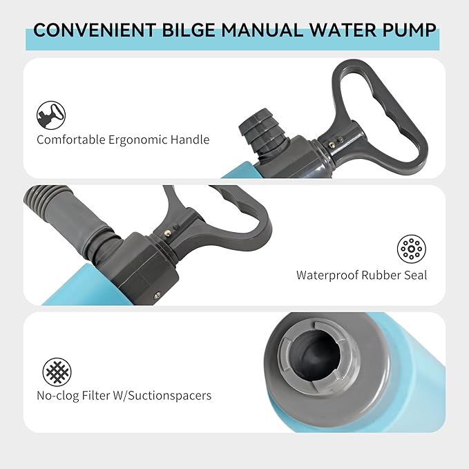 Manual Bilge Pump for Boats Kayak Canoe - Portable Siphon Pump, Kayak Bailer with Reversible Hose,Blue,19 Inch