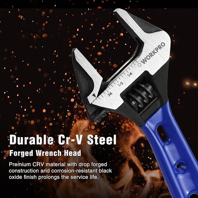 WORKPRO 4-Inch Stubby Adjustable Wrench, 0.94-Inch Extra Wide Jaw Opening Wrench, Metric/SAE Scales, Cr-V Steel, Ideal for Work in Confined Spaces