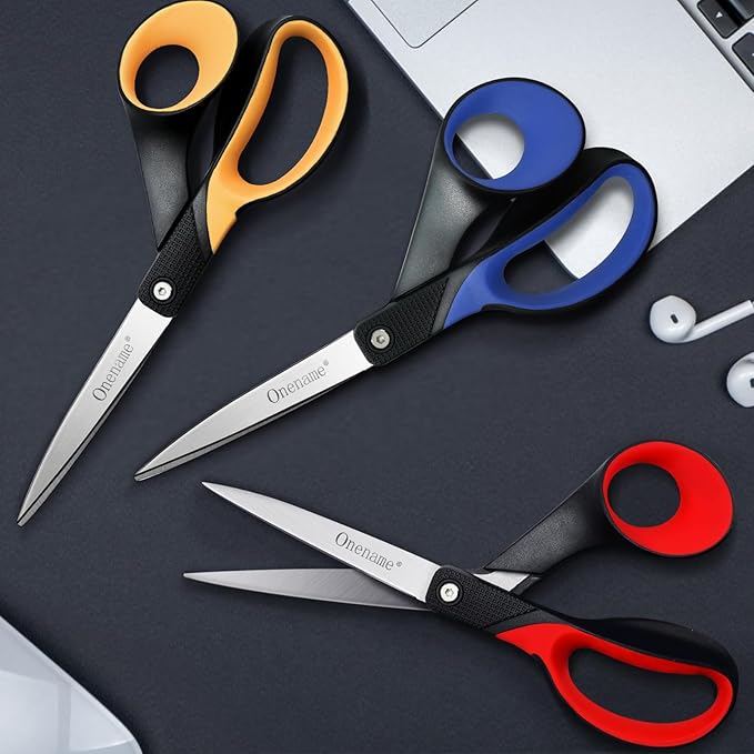 OneName Left Handed Scissors,Left Handed Scissors All Purpose,Stainless Steel Sharp Blade Soft Comfort-Grip Handles Lefty Scissor for School,Office,Home,Crafting Cutting Paper 8 Inch 3 Pack