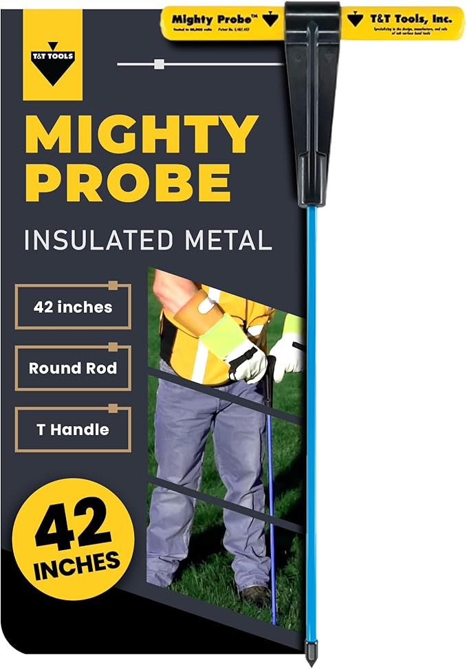 T&T Tools 42-Inch Mighty Probe Insulated Metal Soil Probe ??3/8" Metal Round Rod, Heavy Duty Design for Easy Penetration & Withdrawal, Soil Testing & Landscaping Tools, T-Handle, USA-Made-1 Pack
