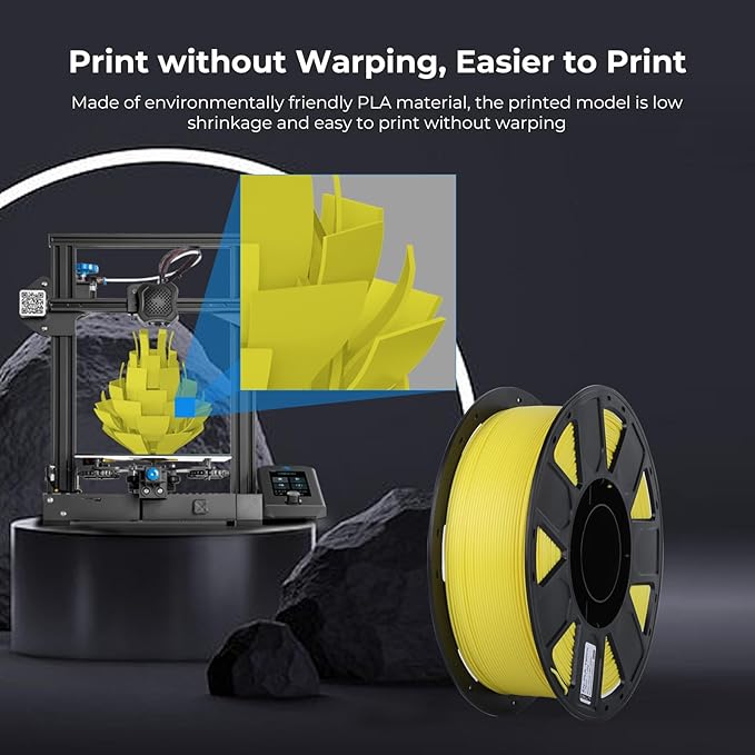 Creality 3D Printer Filament 1.75mm, Ender PLA Filament No-Tangling Smooth Printing Without Clogging No Warping, Fit Most FDM 3D Printers, 1kg Spool, Dimensional Accuracy +/- 0.02mm, Yellow