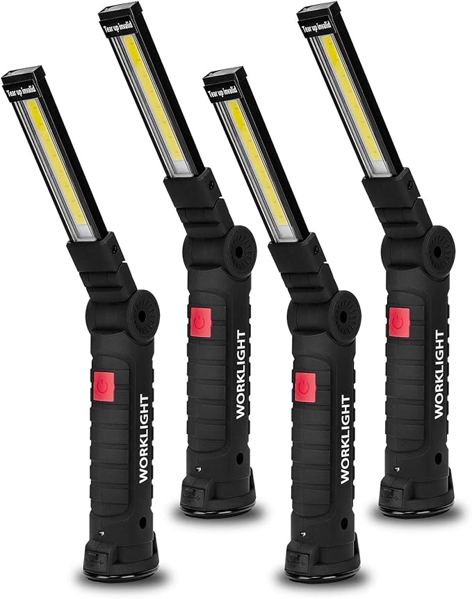 Gifts for Men 4Pack LED Flashlight, Rechargeable Work Lights with Magnetic Base Hook 360째Rotate and 5 Modes Bright LED Flashlight Inspection Light for Car Repair, Grill and Outdoor Use