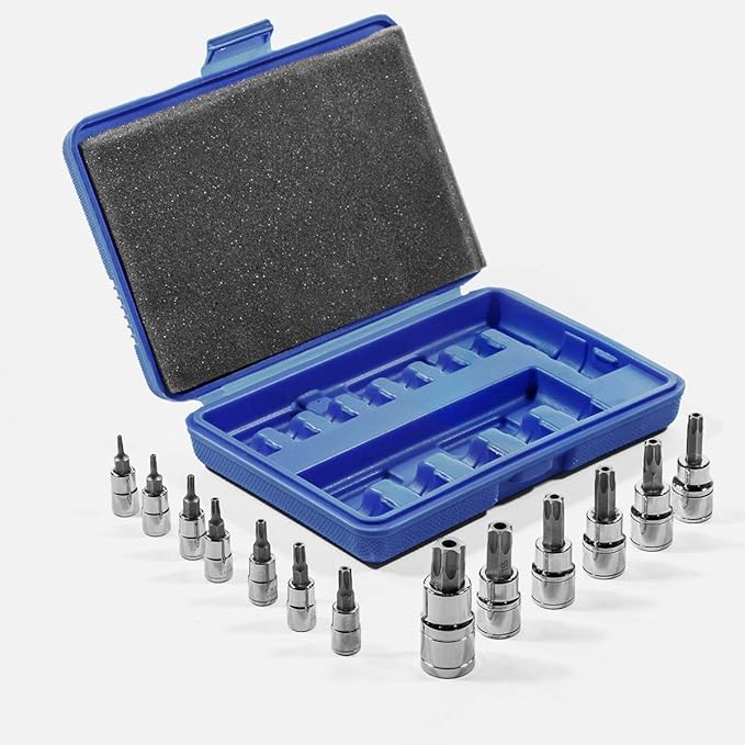 Stark USA 13pcs Security Torx Bit Socket Set - 1/4", 3/8" and 1/2" Drive Sizes Range - T8-T60 with Storage Case