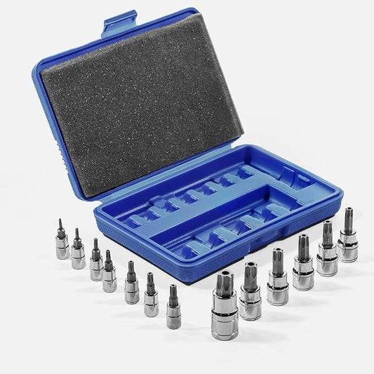 Stark USA 13pcs Security Torx Bit Socket Set - 1/4", 3/8" and 1/2" Drive Sizes Range - T8-T60 with Storage Case