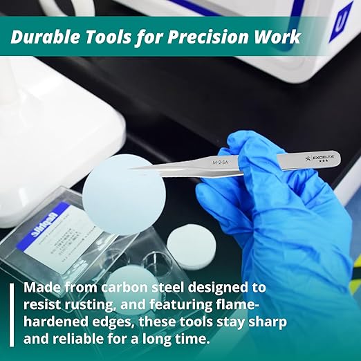 Excelta Mini Precision Tweezers, Straight Tapered Fine Point, Anti-Magnetic Stainless Steel, Perfect for Microscopy, 3.38" Length, Professional