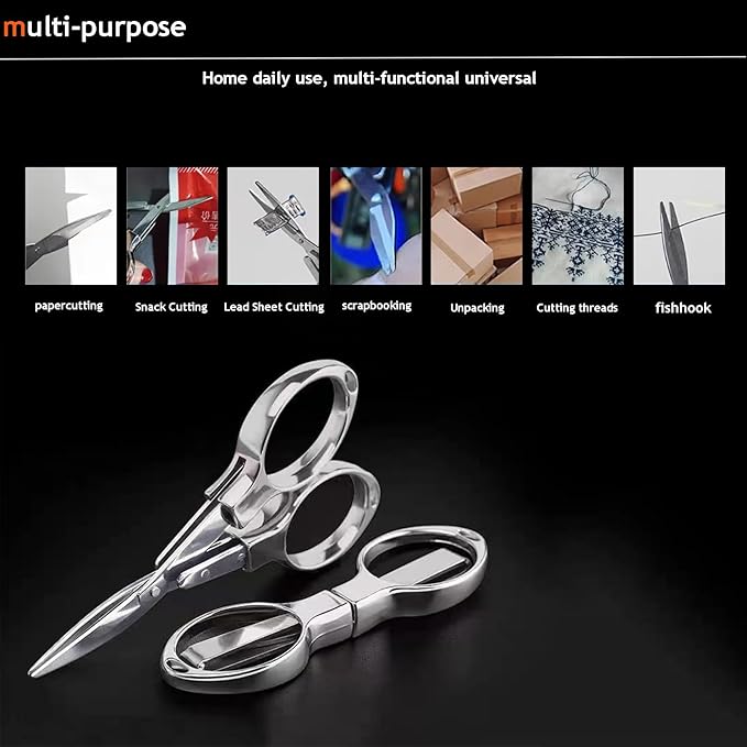 Folding Scissors, Safe Portable Safe Portable Travel Mini Scissors, Stainless Steel Retractable Small Scissors for Home Office, 2 Piece Set