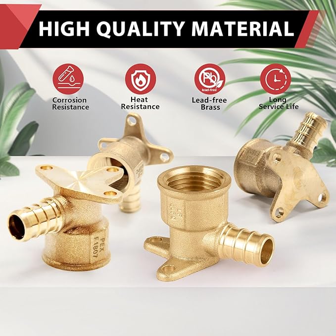 (Pack of 10) EFIELD Pex Drop-Ear Elbow Brass Crimp Fitting 1/2 Inch x 1/2 Inch Female NPT, ASTM F1807,(PEX1807159)