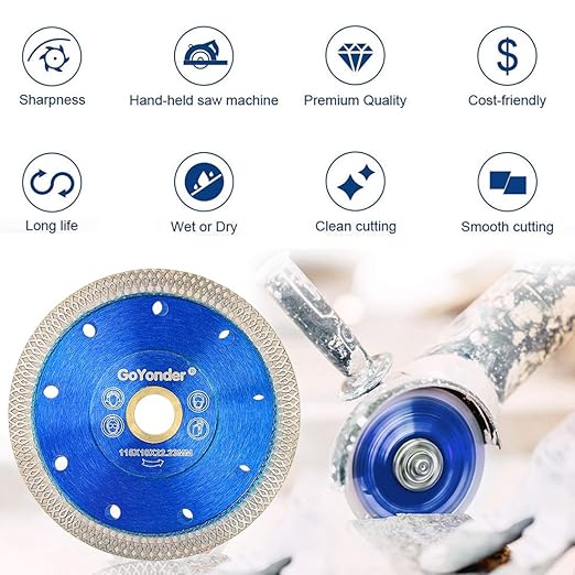 GoYonder 4.5 Inch Super Thin Diamond Saw Blade for Cutting Porcelain Tiles,Granite Marble Ceramics (4.5?쏝lue-3PCS)