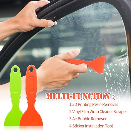 12 Pieces Plastic Spatula Putty Knife Air Bubble Remover Sticker Installation Tool Flexible Paint Scrapers for 3D Printing Resin Removal Vinyl Film Wrap Cleaner (Orange, Green)