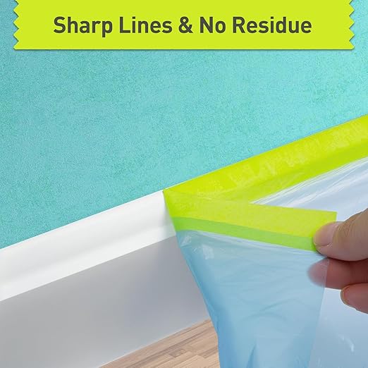 Pre-Taped Masking Film for Painting - 44" x 66' Painters Plastic Sheeting with Automotive Paint Tape and Drape for Covering Cars, Walls, Windows and Furniture Protection (3 Rolls)