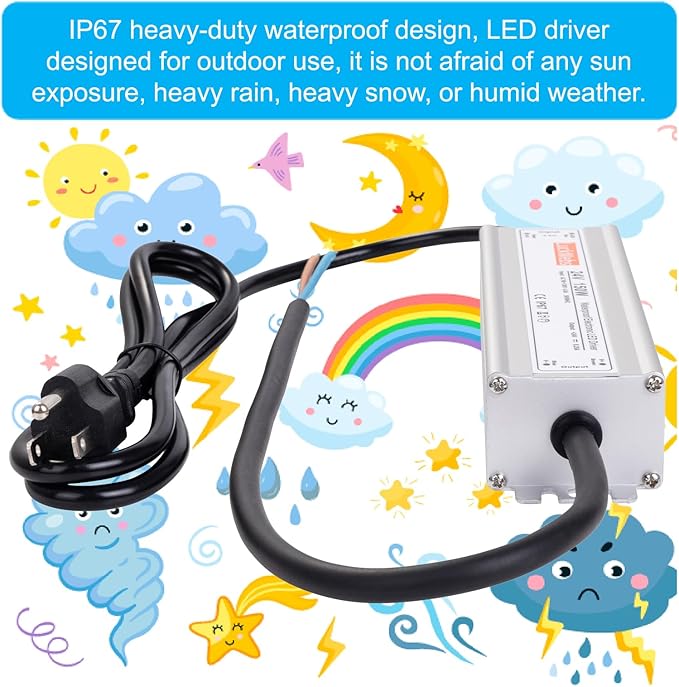 LED Driver 24V150W Waterproof Power Supply AC 90-130V to DC 24V6.25A Switching Power Supply IP67 Rated Driver Suitable for Indoor Outdoor 24V Series LED Strip Lights and String Lights