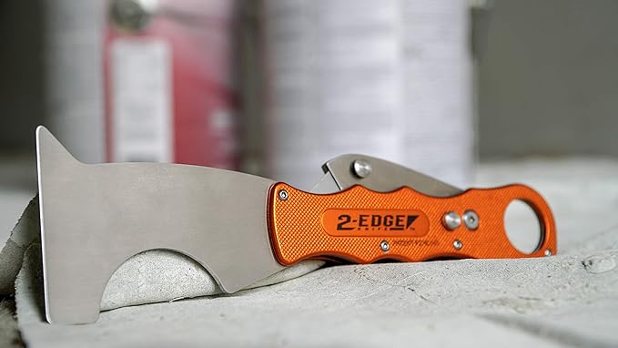 Zorr 2-Edge Knife ??Foldable Utility & Putty Knife Combo, Aluminum Handle with Safety Lock, Belt Clip & Interchangeable Blade, Painter?셲 All-in-One Tool, orange 5 and 1