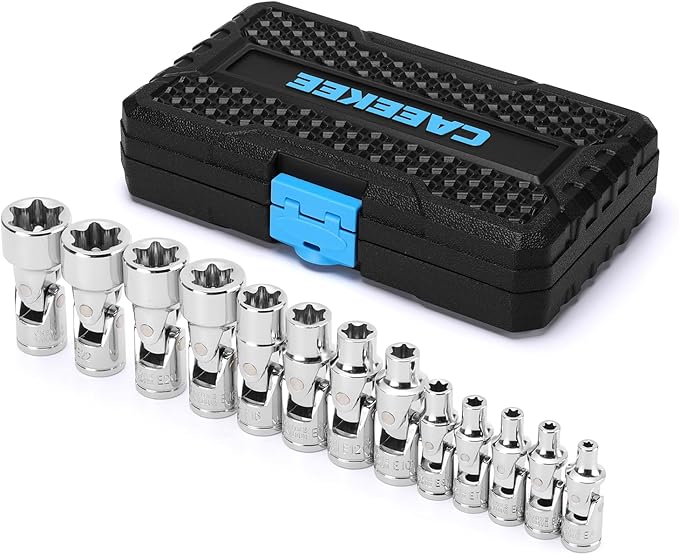 1/4" & 3/8" Drive Universal External Star Socket Set, 13-Piece Universal Joint External Torx Socket Set, CR-V, Storage Case