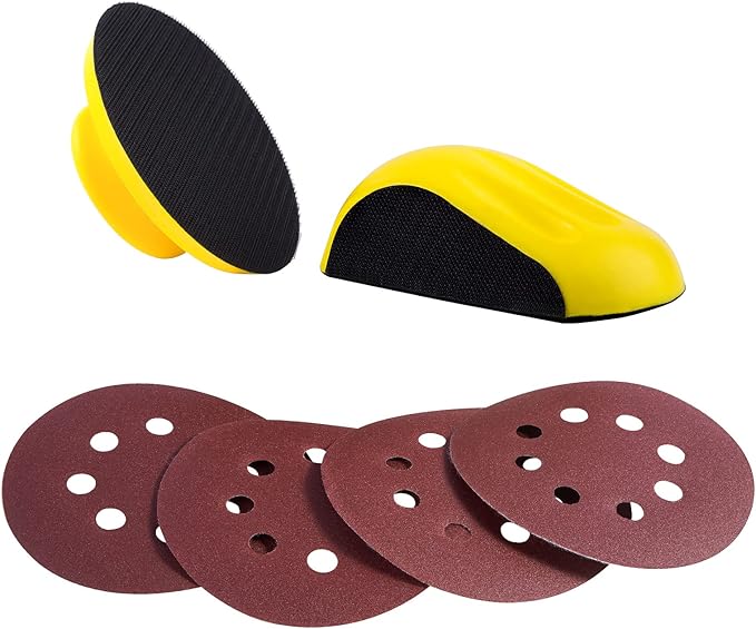 Hook and Loop Hand Sanding Block 5 Inch Mouse and Round Sanding Holder 2 PCS Hand Sanding Pad for Woodworking Hook Backing Sandpaper Holder for Furniture