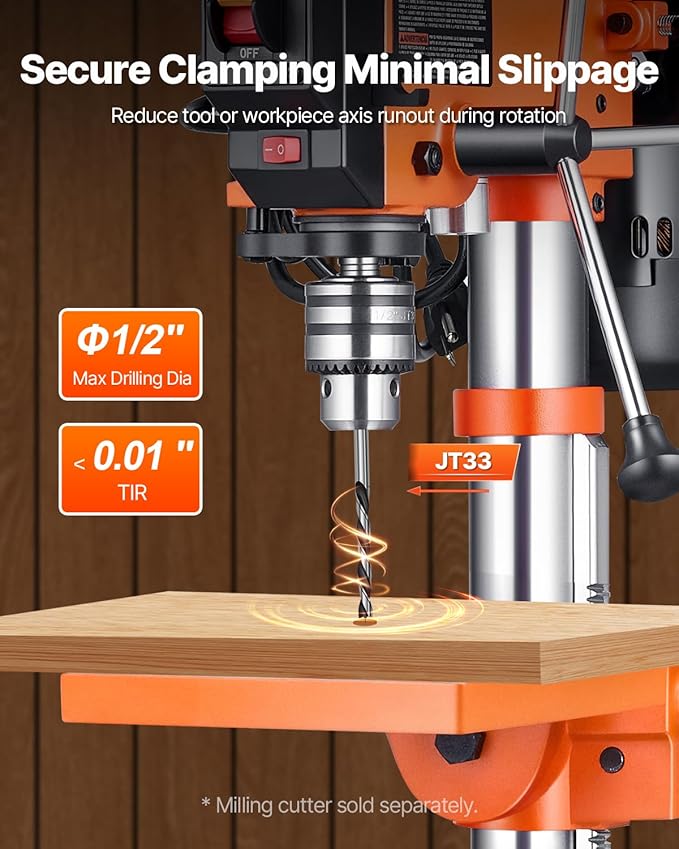 VEVOR Benchtop Drill Press, 3.2 Amp and 5-Speed Adjustable Drill Press with 10 in Swing, Cast Iron Frame, Worktable Tilts 0-45째, Ideal for Drilling Wood & Metal