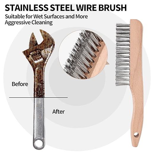 Wood Handle Wire Scratch Brush Sets (6, 6PACK-10IN 4X6Rows Stainless Steel Wire Scratch Brushes with Beech Wood Handle)