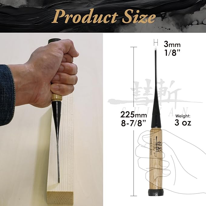 SUIZAN Japanese Wood Chisel 1/8" (3mm) - Professional Oire Nomi Woodworking tools