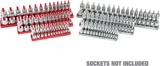 OEMTOOLS 22413 6 Piece SAE and Metric Socket Tray Set, SAE and Metric Socket Storage for Sizes 1/4", 3/8?? and 1/2" Drive, Socket Holders and Socket Organizer Tray for Toolbox, Red/Grey