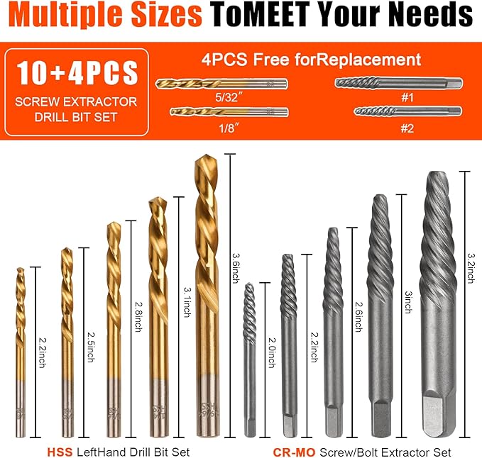 Gifts for Men, Damaged Screw Extractor Set Left Hand Drill Bits for Easy Out Removing Broken Bolt Kit, Valentines Day Gifts for Him Men Adults竊?4pieces