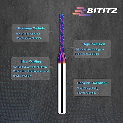 2PCS 1/4 Inch Shank 1/8 Inch Dia Downcut Spiral Router Bit - 1 Inch Cutting Length 3 Inch Overall Length| CNC Router Bits for Woodworking, Mortising, and Engraving