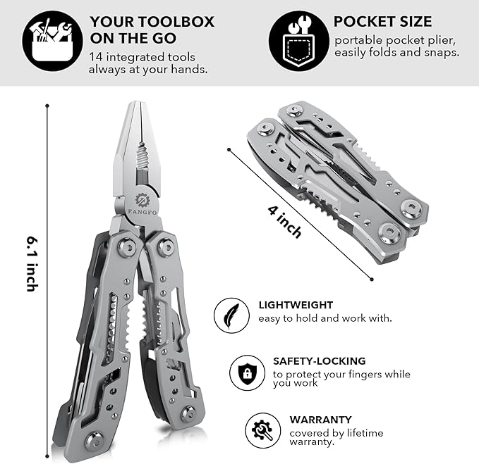 14-In-1 Multitool Pliers竊똏remium Portable Multi Tool 竊똷ith Safety Locking Professional Stainless Steel Multitool Pliers Pocket Knife,Apply to Survival, Camping, Gifts for Dad Husband Boyfriend