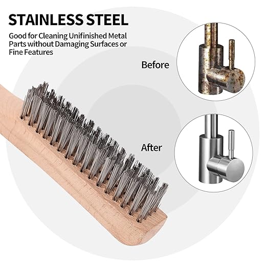 Wood Handle Wire Scratch Brush Sets (6, 6PACK-10IN 4X6Rows Stainless Steel Wire Scratch Brushes with Beech Wood Handle)