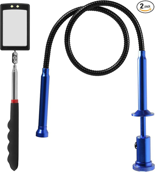 Telescoping inspection mirror with LED lights竊똅lexible Claw Grabber Tool Magnetic 4 Claw Picker. Combination tool set. Easy to extendable observe and grab the items in the gap picker upper grabber