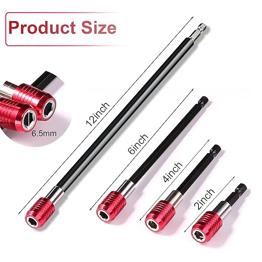Mwellewm Drill Bit Extension Set, 4Pcs Magnetic Drill Screwdriver Bit Holder Bar Chuck Adapter Extender 1/4 inch Hex Quick Release Bit Holder for Impact Driver Screws Nuts Drill (Pack of 2)