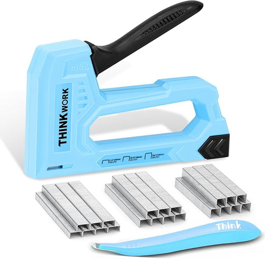 THINKWORK Light Duty Staple Gun - Upholstery Staple Gun for Wood with 1600pcs JT21 Staples 1/4", 5/16", 3/8" and Staple Remover, Fabric Stapler Gun for Crafts, Home Use, Wall, DIY, Lights Decora, Blue