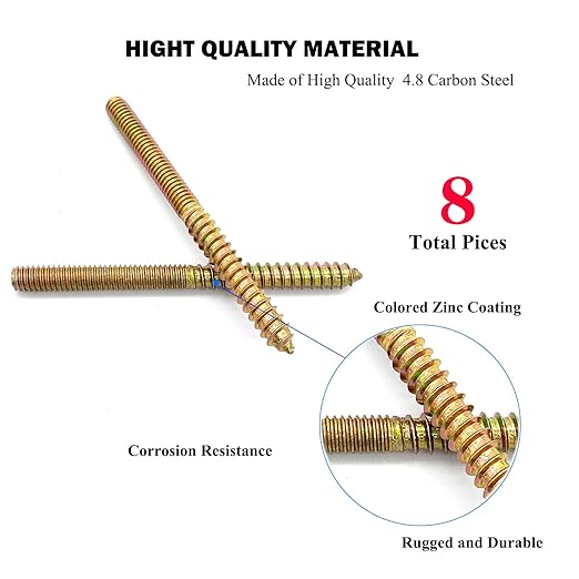 8 Pack 5/16-18 x 4 Inch Hanger Bolts 5/16-18" Double Headed Bolts 5/16 Wood Dowel Screw Self-Tapping Screw Hanger Bolts for Furniture Screws Double Screw Threaded Rods Bolt 100mm Length