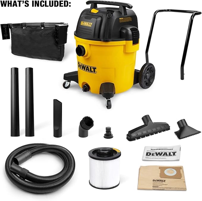 DEWALT 14 Gallon Poly Shop Vacuum Wet/Dry, 6 Peak HP, Cart Style Wet/Dry/Blower 3 in 1 Multifunction Shop Vacuum, Built-in Drain, DXV14P