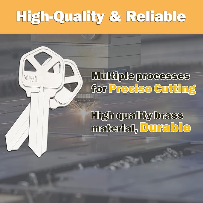 Premium Brass KW1 Key Blanks, Nickel Plated Surface, Uncut Blank Keys, Pack of 50