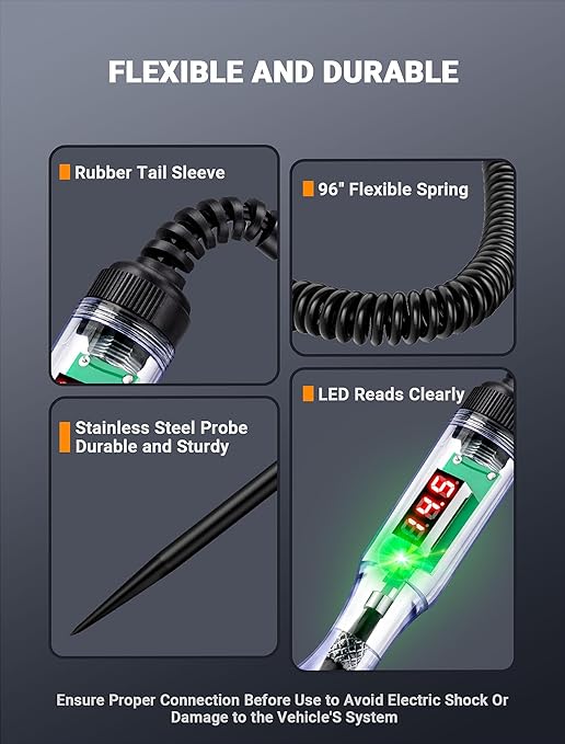 Heavy Duty Automotive Test Light Circuit Tester, 3-48V Digital Voltage Tester with Voltmeter & Dual Polarity Indicator, Electrical Test Pen with Stainless Probe for Car, Truck, RV, Boat Fuse Testing