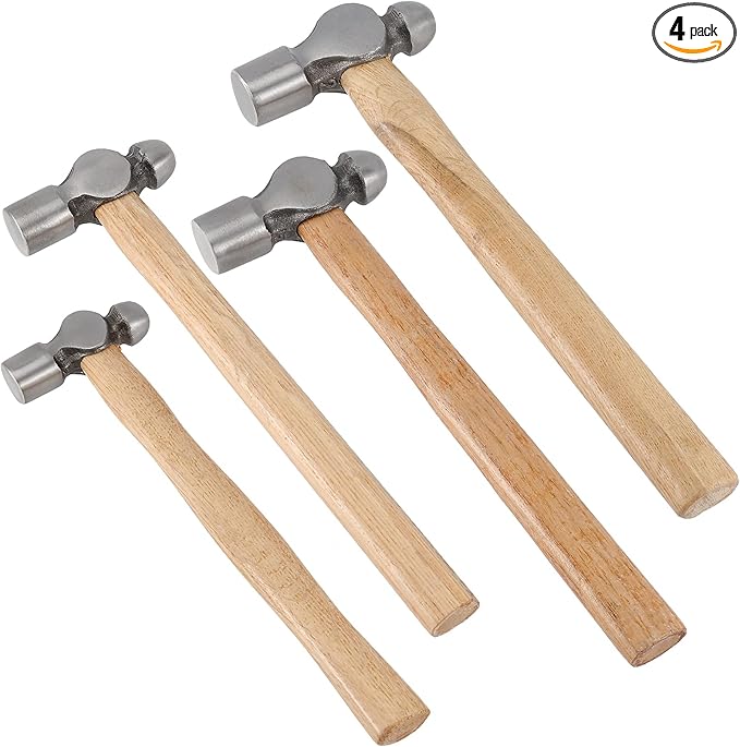 4 PCS Ball Peen Hammer, 8 OZ,16 OZ, 24 OZ, 32 OZ Ball Peen Hammer Set with Wooden Handle and Non-Slip Shock Absorbing Grip for Metal Rivetc