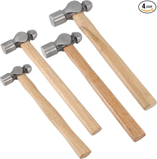 4 PCS Ball Peen Hammer, 8 OZ,16 OZ, 24 OZ, 32 OZ Ball Peen Hammer Set with Wooden Handle and Non-Slip Shock Absorbing Grip for Metal Rivetc