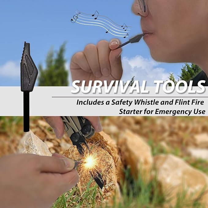 23-in-1 Multitool Pliers - Multi tool Pocket Knife with Screwdriver, Fire Starter, Saw, Whistle, Wire Stripper, Survival Gear for Hunting and Camping with Nylon Sheath (Brown)